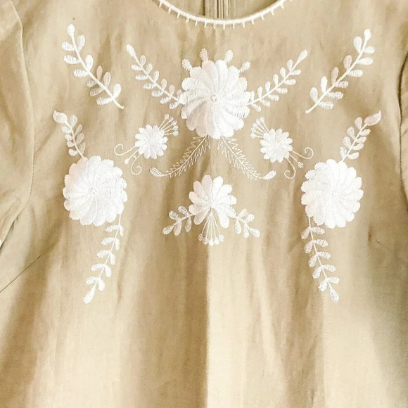 Zara Linen Look  Viscose Embroidered Floral Ethnic Sheath Dress XS - Picture 3 of 6